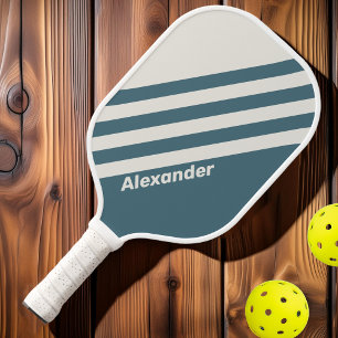 Vintage Sport Slate Grey Stripes with Name Pickleball Paddle