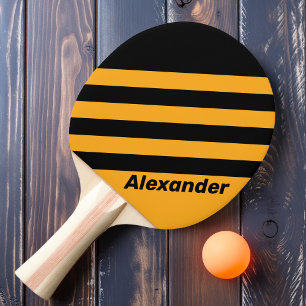 Vintage Sport Sunflower Buzz Stripes with Name Ping Pong Paddle