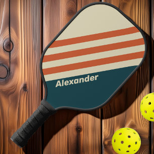 Vintage Sport Wave Stripes with Name Pickleball Paddle