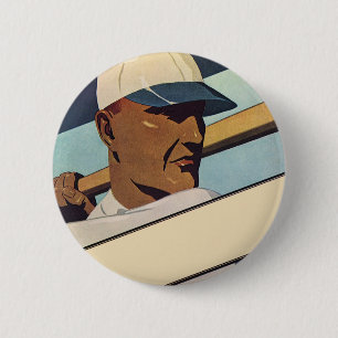 Vintage Sports Baseball Batter, Stylized Art 2 Inch Round Button