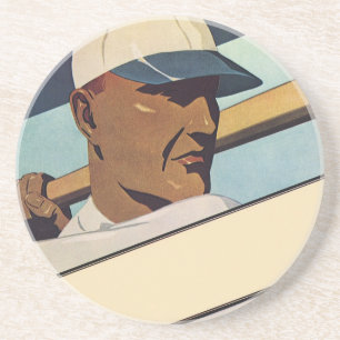 Vintage Sports Baseball Batter, Stylized Art Coaster