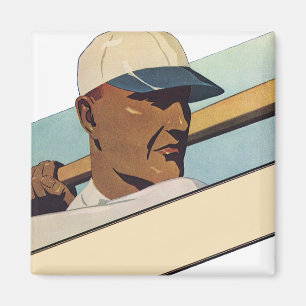 Vintage Sports Baseball Batter, Stylized Art Magnet