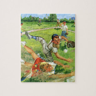 Vintage Sports Baseball, Children Teams Playing Jigsaw Puzzle