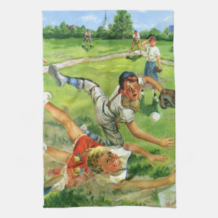 Vintage Sports Baseball, Children Teams Playing Kitchen Towel