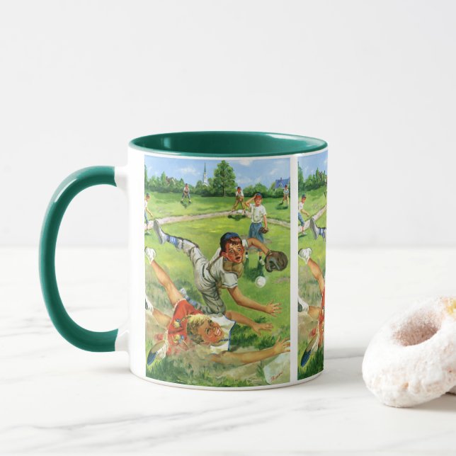 Vintage Sports Baseball, Children Teams Playing Mug (With Donut)