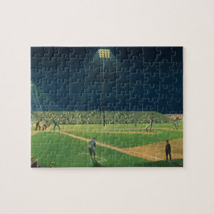 Vintage Sports, Baseball Game at Night Jigsaw Puzzle