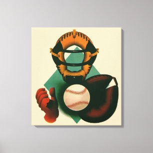 Vintage Sports Baseball Player, Catcher with Mitt Canvas Print