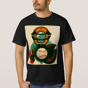 Vintage Sports Baseball Player, Catcher with Mitt T-Shirt