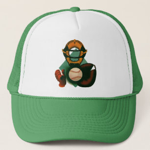 Vintage Sports Baseball Player, Catcher with Mitt Trucker Hat