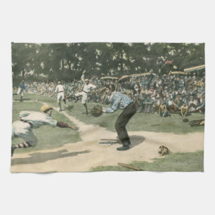 Vintage Sports, Baseball Player Sliding into Home Kitchen Towel
