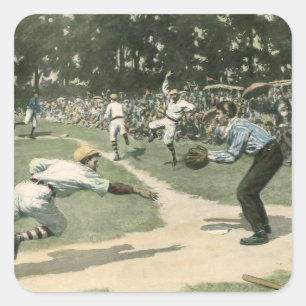 Vintage Sports, Baseball Player Sliding into Home Square Sticker