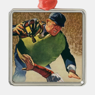 Vintage Sports Baseball Player, the Umpire Metal Ornament