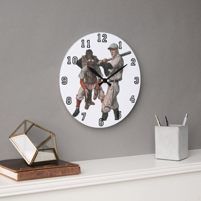 Vintage Sports Baseball Players Large Clock (Office)