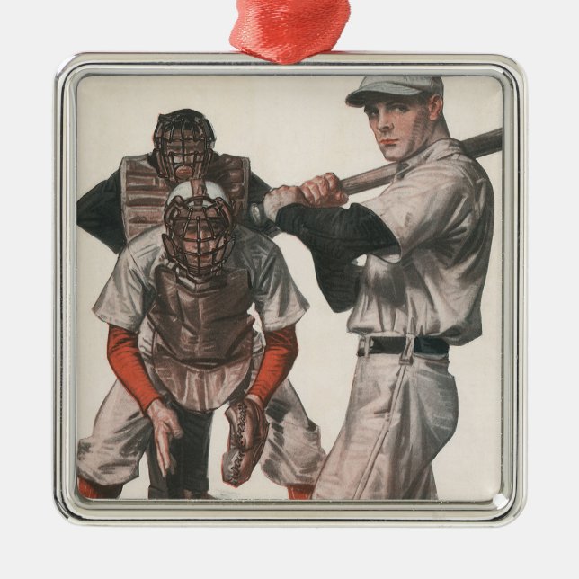 Vintage Sports Baseball Players Metal Ornament (Front)
