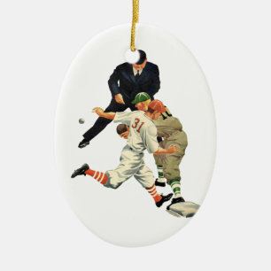 Vintage Sports Baseball Players Safe at Home Plate Ceramic Ornament