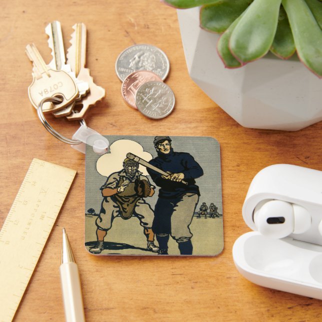 Vintage Sports Baseball Players, Stylized Art Keychain (Desk)
