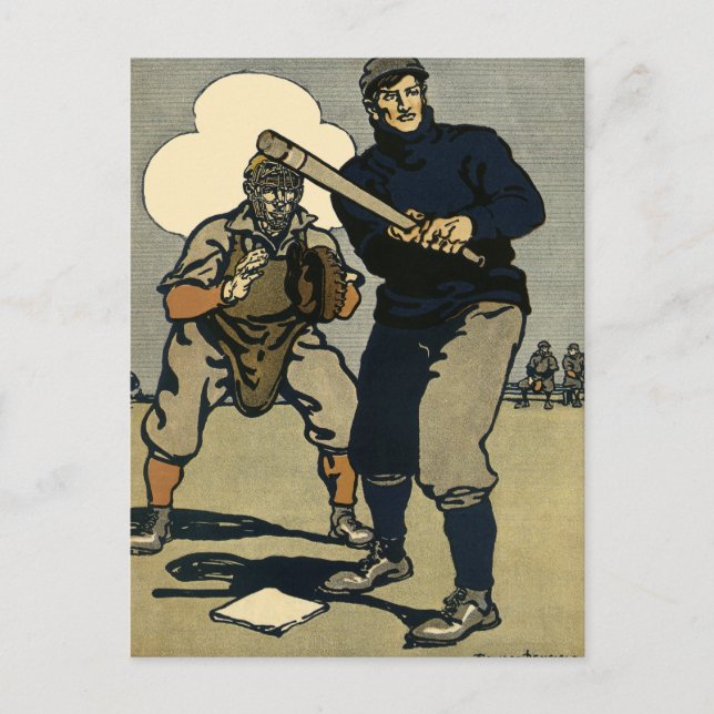 Vintage Sports Baseball Players, Stylized Art Postcard (Front)