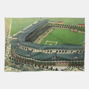 Vintage Sports Baseball Stadium, Aerial View Kitchen Towel