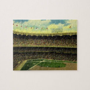 Vintage Sports Baseball Stadium with Crowds Jigsaw Puzzle