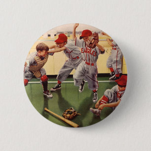Vintage Sports Baseball Team, Boys Roughhousing 2 Inch Round Button