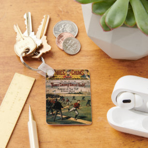 Vintage Sports Baseball Three Chums Magazine Cover Keychain
