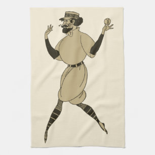 Vintage Sports Baseball, Victorian Baseball Player Kitchen Towel