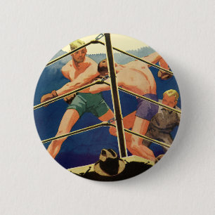 Vintage Sports Boxing, Boxers During a Match 2 Inch Round Button