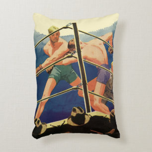 Vintage Sports Boxing, Boxers During a Match Accent Pillow