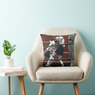 Vintage Sports Boxing, Boxers Fight in the Ring Throw Pillow