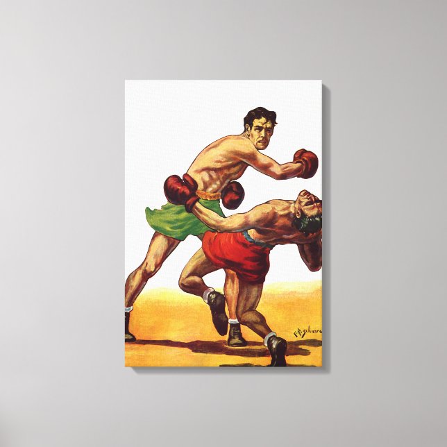 Vintage Sports Boxing, Boxers in a Fight Canvas Print (Front)