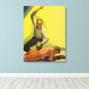 Vintage Sports Boxing, Referee with Boxer Knockout Canvas Print