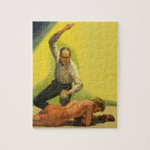 Vintage Sports Boxing, Referee with Boxer Knockout Jigsaw Puzzle