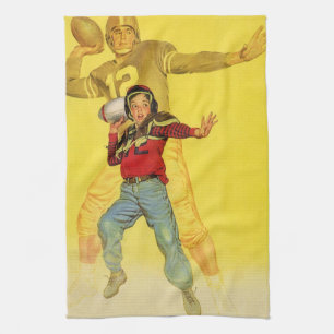 Vintage Sports, Boy as Future Football Quarterback Kitchen Towel