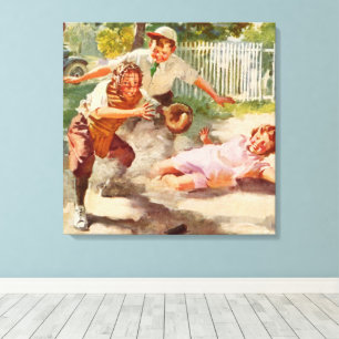 Vintage Sports, Children Play Stickball Baseball Canvas Print