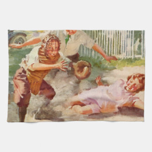Vintage Sports, Children Play Stickball Baseball Kitchen Towel