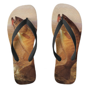 Vintage Sports Fishing, Largemouth Brown Bass Fish Flip Flops
