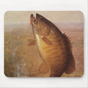 Vintage Sports Fishing, Largemouth Brown Bass Fish Mouse Pad