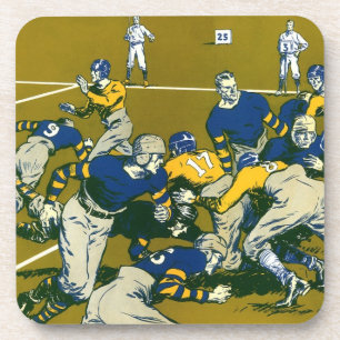 Vintage Sports Football Game, Gold vs. Blue Teams Coaster