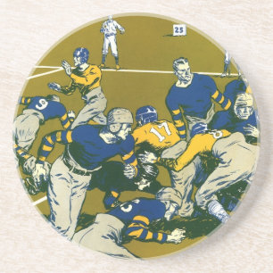 Vintage Sports Football Game, Gold vs. Blue Teams Coaster