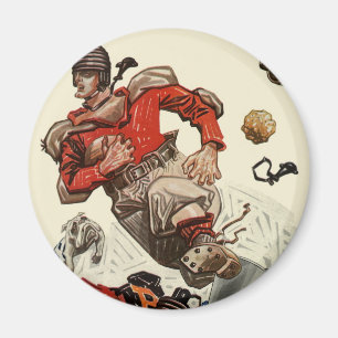 Vintage Sports Football Player and Bulldog Mascot Magnet
