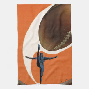 Vintage Sports, Football Player Kicking the Ball Kitchen Towel