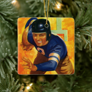 Vintage Sports Football Player Quarterback Running Ceramic Ornament