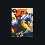 Vintage Sports, Football Players in a Game Canvas Print<br><div class="desc">Vintage illustration stylized sports football design featuring players playing a fun Sunday game. The quarterback has the ball for the red team and the blue team is trying to tackle him.</div>