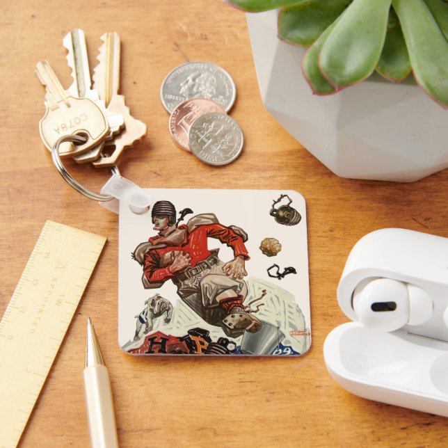 Vintage Sports Football Quarterback Player Running Keychain (Desk)