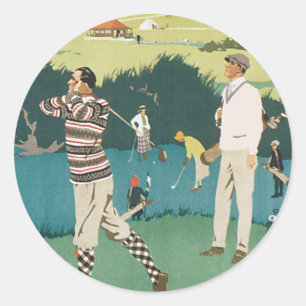 Vintage Sports Golf in Scotland, Golfers Golfing Classic Round Sticker
