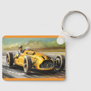 Vintage Sports Racing, Yellow Race Car Racer Keychain