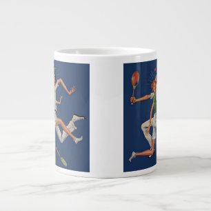 Vintage Sports, Tennis Players Crash with Rackets Large Coffee Mug