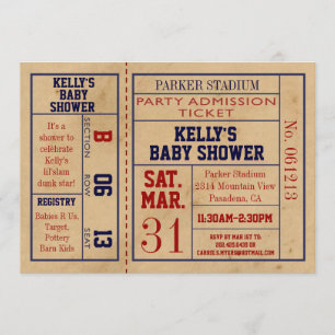 Vintage Sports Ticket Baby Shower Invite -Bsktball