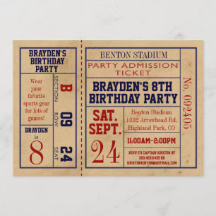 Vintage Sports Ticket Birthday Invite - Football