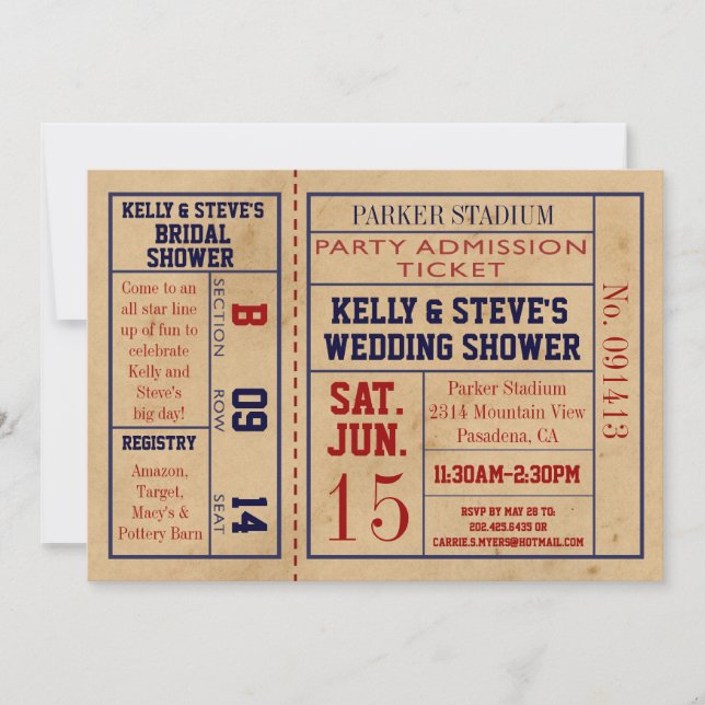 Vintage Sports Ticket Bridal Shower Invite bsktbal (Front)